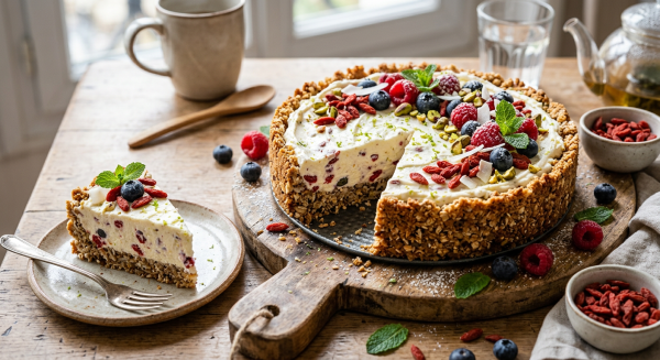 Gâteau croquant aux baies de goji et mascarpone