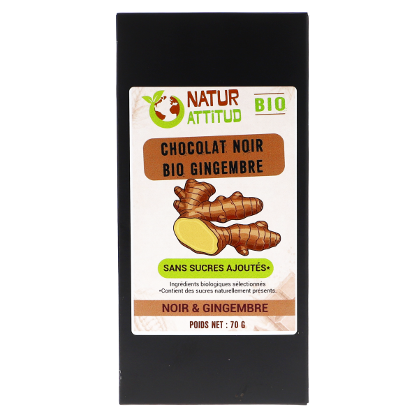 Chocolat Noir BIO Gingembre Sans Sucres Ajoutés (au Xylitol) - 70 g - Natur\'Attitud