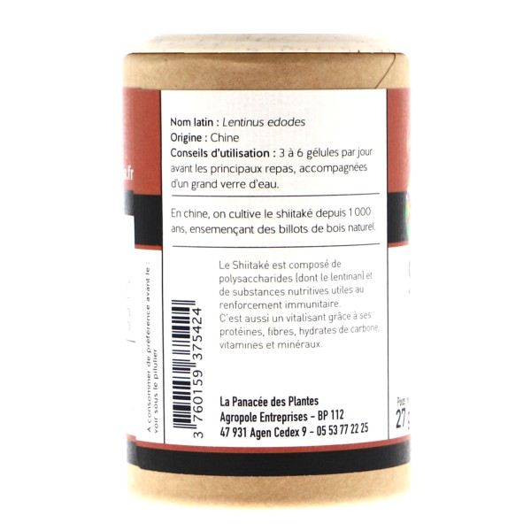 Shiitaké bio - Lentinula edodes - Pilulier de 90 gélules