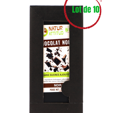 Lot de 10 - Chocolat Noir BIO Sans Sucres Ajoutés (au Xylitol) - 10 x 70 g - Natur\'Attitud