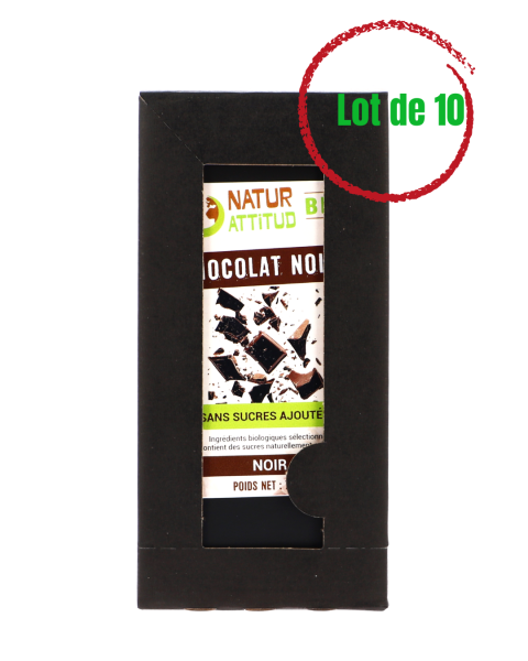 Lot de 10 - Chocolat Noir BIO Sans Sucres Ajoutés (au Xylitol) - 10 x 70 g - Natur\'Attitud