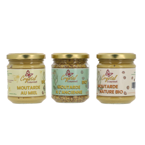 Lot de 3 Moutardes Bio : nature, à l\'ancienne et au miel