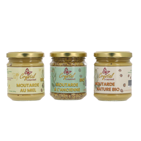 Lot de 3 Moutardes Bio : nature, à l\'ancienne et au miel