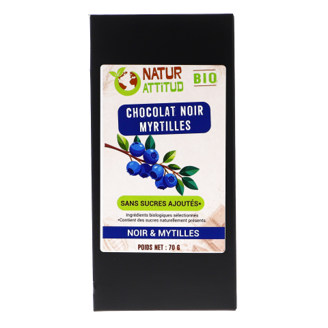 Chocolat Noir BIO Myrtilles Sans Sucres Ajoutés (au Xylitol) - 70 g - Natur\'Attitud