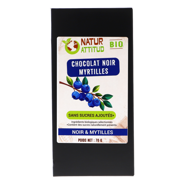 Chocolat Noir BIO Myrtilles Sans Sucres Ajoutés (au Xylitol) - 70 g - Natur\'Attitud